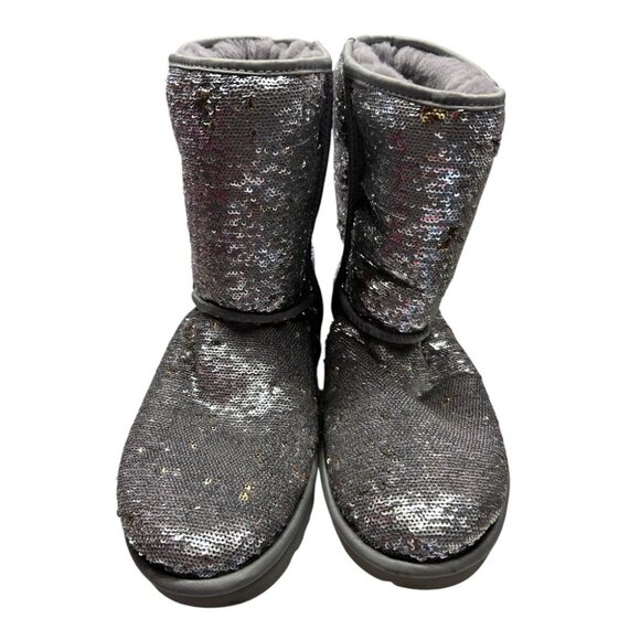 UGG Classic Short Cosmos Sequin Boots Silver Gold SIZE 9 - Picture 5 of 8